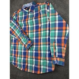 Chaps Mens Brushed Flannel Button Down‎ Shirt Sz Large Green Blue Plaid